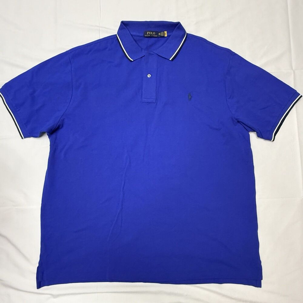 Ralph Lauren Polo Shirt Mens 2XL Blue Custom Fit Pony Short Sleeve